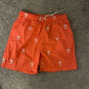 Men's Orange Swim Shorts with Embroidered Design